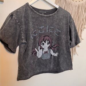 Caution To The Wind Gray Anime Graphic Crop Top